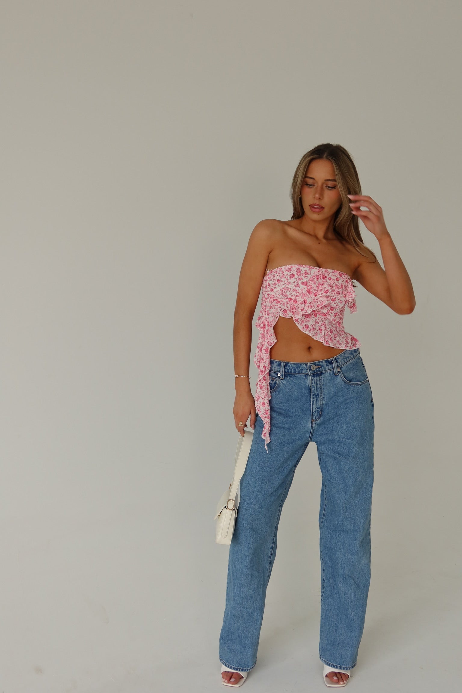 RESTOCKED :Zoey Pink Floral Strapless Top