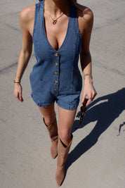 Maggie Button Down Denim Romper
