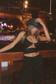 SALE :Zia Studded High Rise Straight Jeans