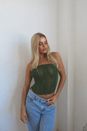 Forest Contrasting Corset Top