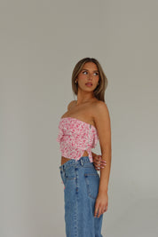 RESTOCKED :Zoey Pink Floral Strapless Top