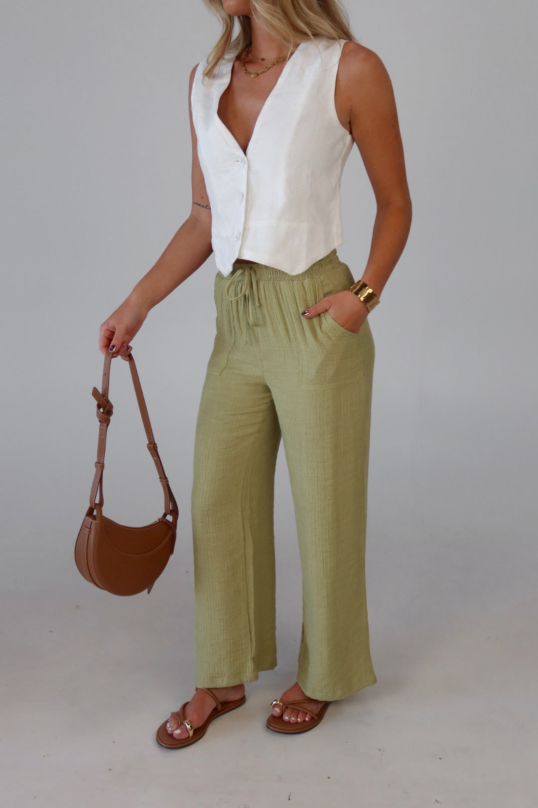 Leila White Linen Vest