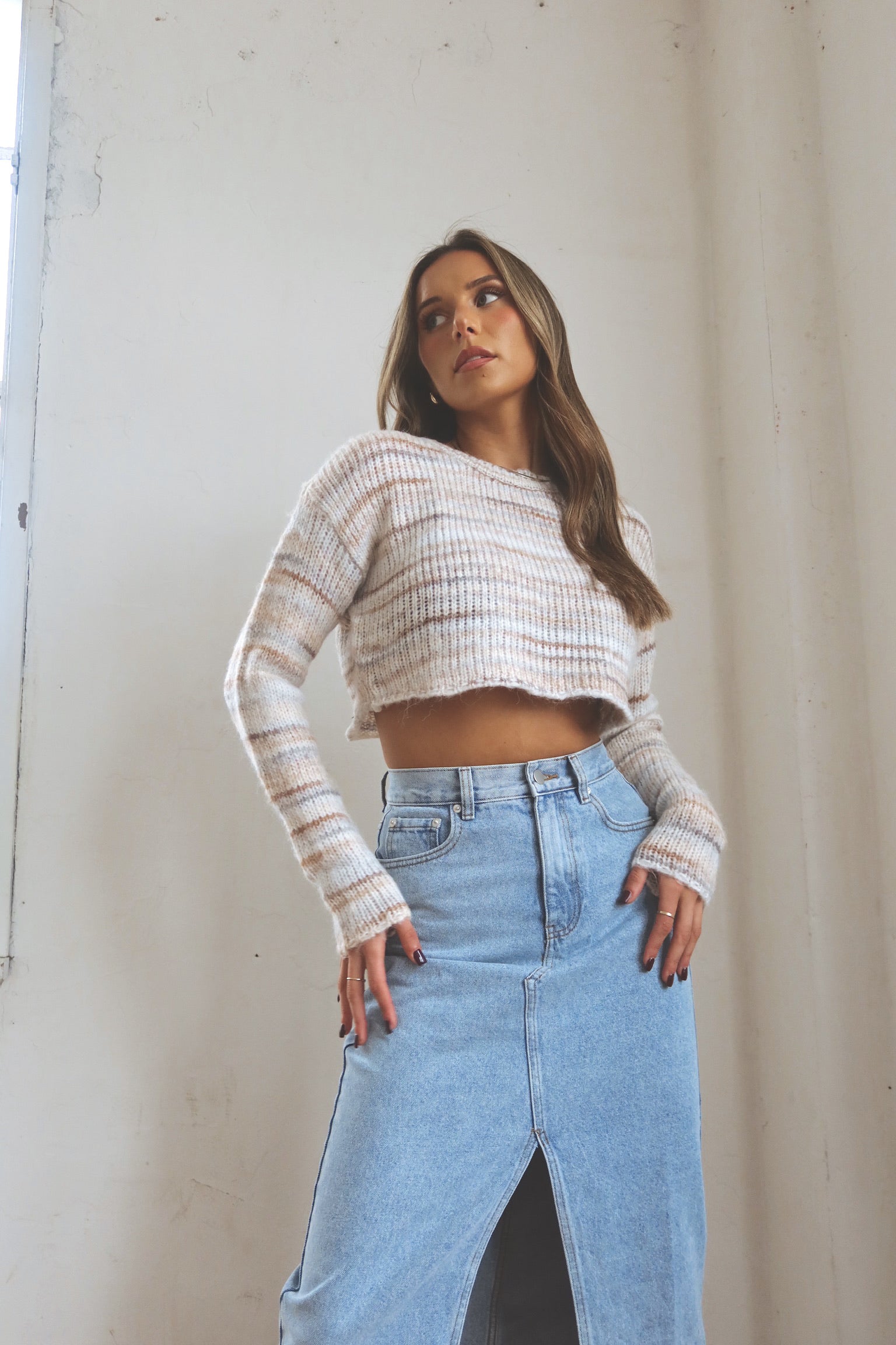 Mandie Cropped Sweater in Ivory