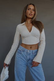 RESTOCKED :Emory Collared Long Sleeve Top In Taupe
