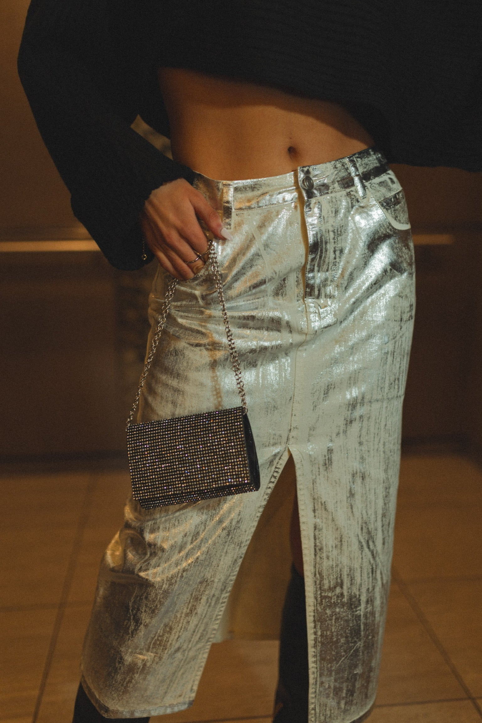 Metallic Midi Skirt