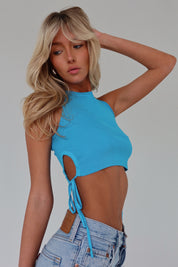 Carlee Side Tie Aqua Blue Top