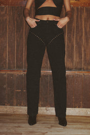 SALE :Zia Studded High Rise Straight Jeans