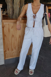 Della Dusty Blue Striped Pant