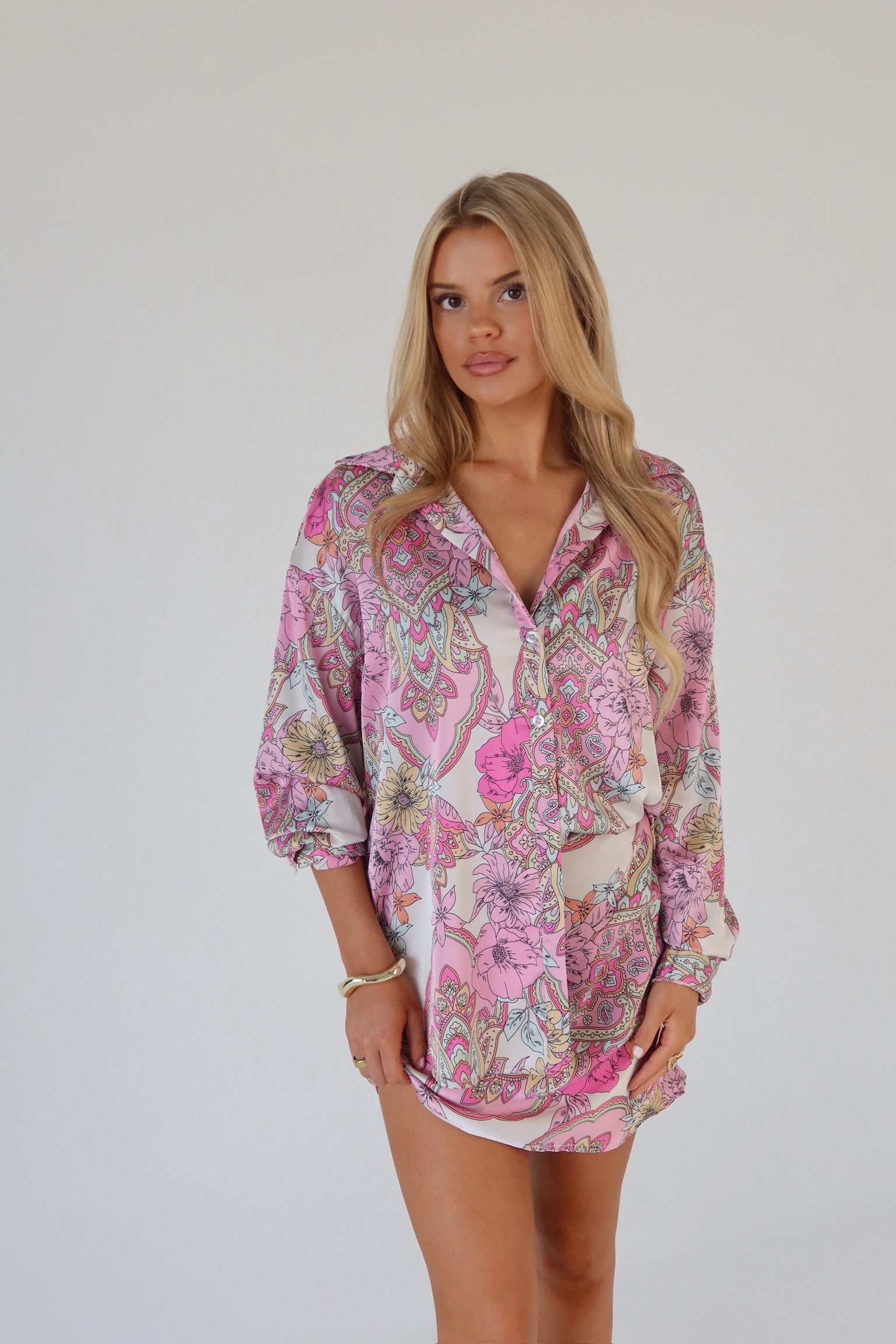 Lilianna Satin Button-Down Top