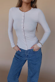 Erika Button-Down Long Sleeve Top in Blush