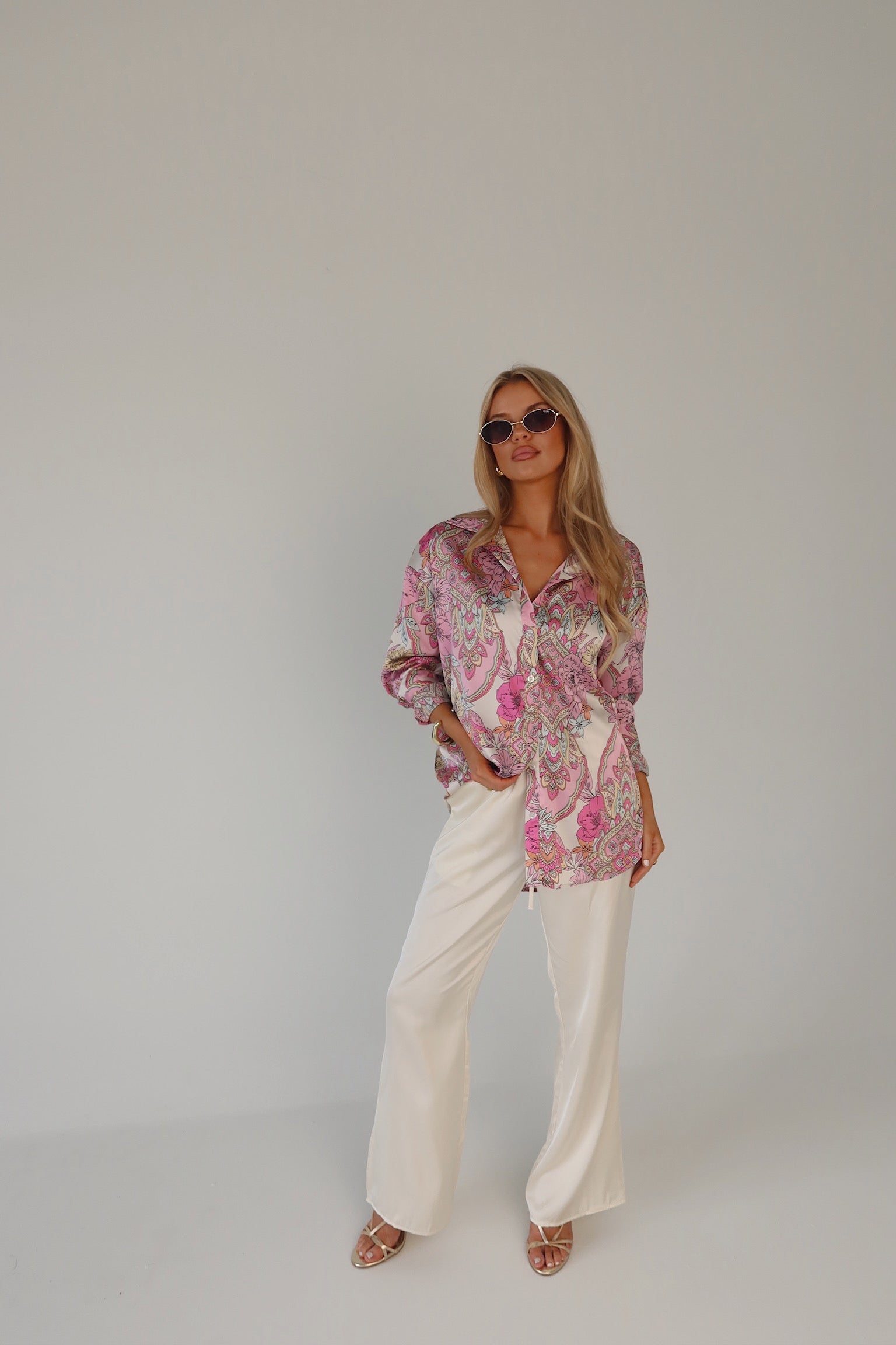 Lilianna Satin Button-Down Top