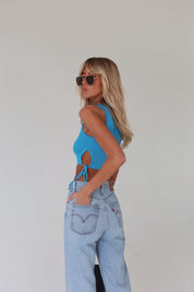 Carlee Side Tie Aqua Blue Top