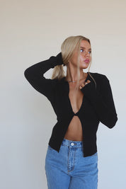 Lea Front Twist Knit Top in Black