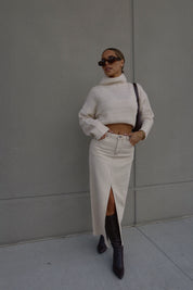 Dezi Beige Denim Midi Skirt