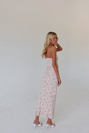 Nude Tiered Ruffle Leg Slit Midi Dress