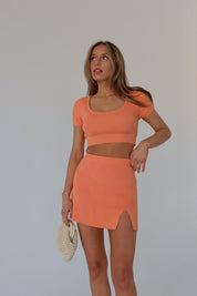 Tia Orange Knit Top And Skirt Set