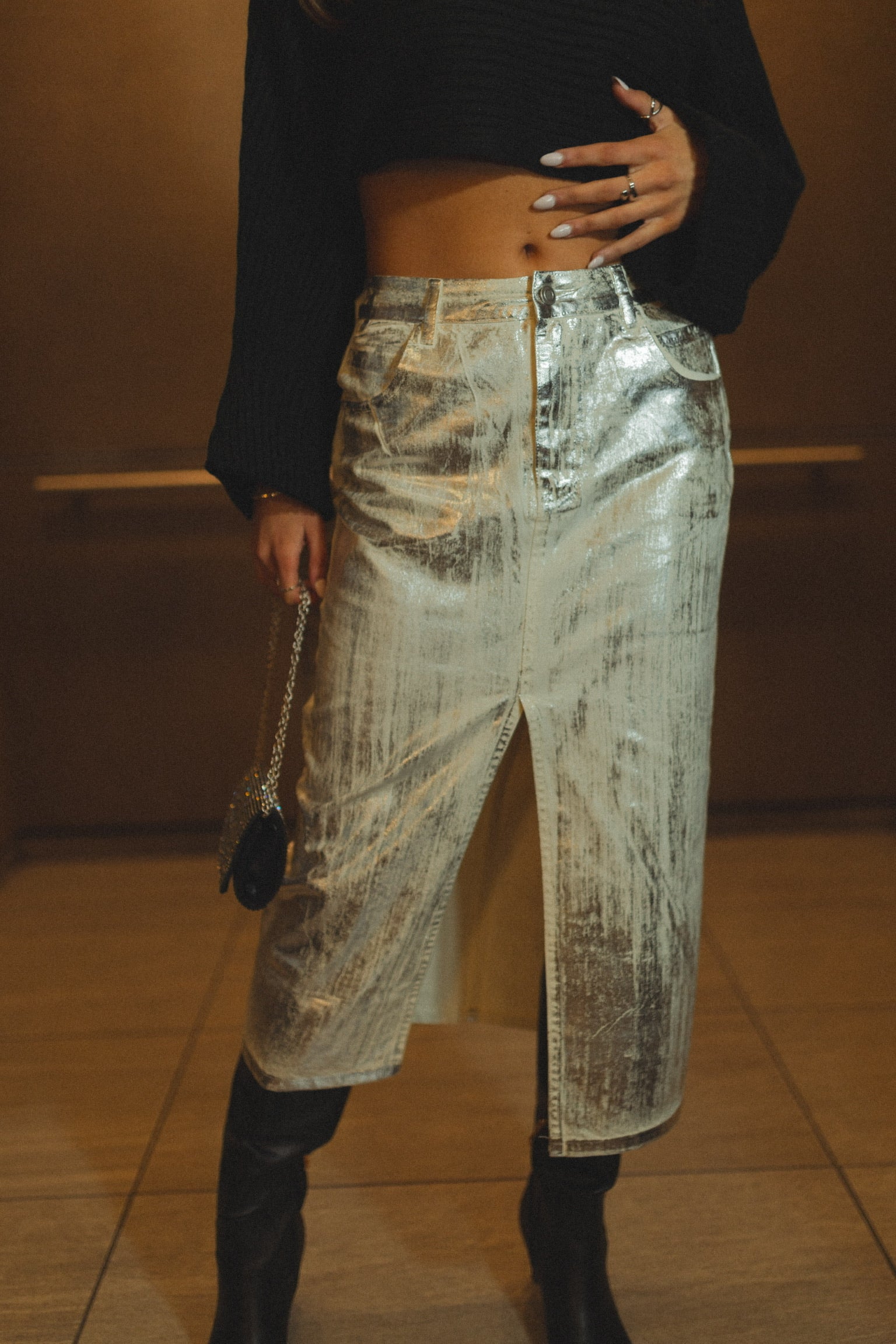 Metallic Midi Skirt