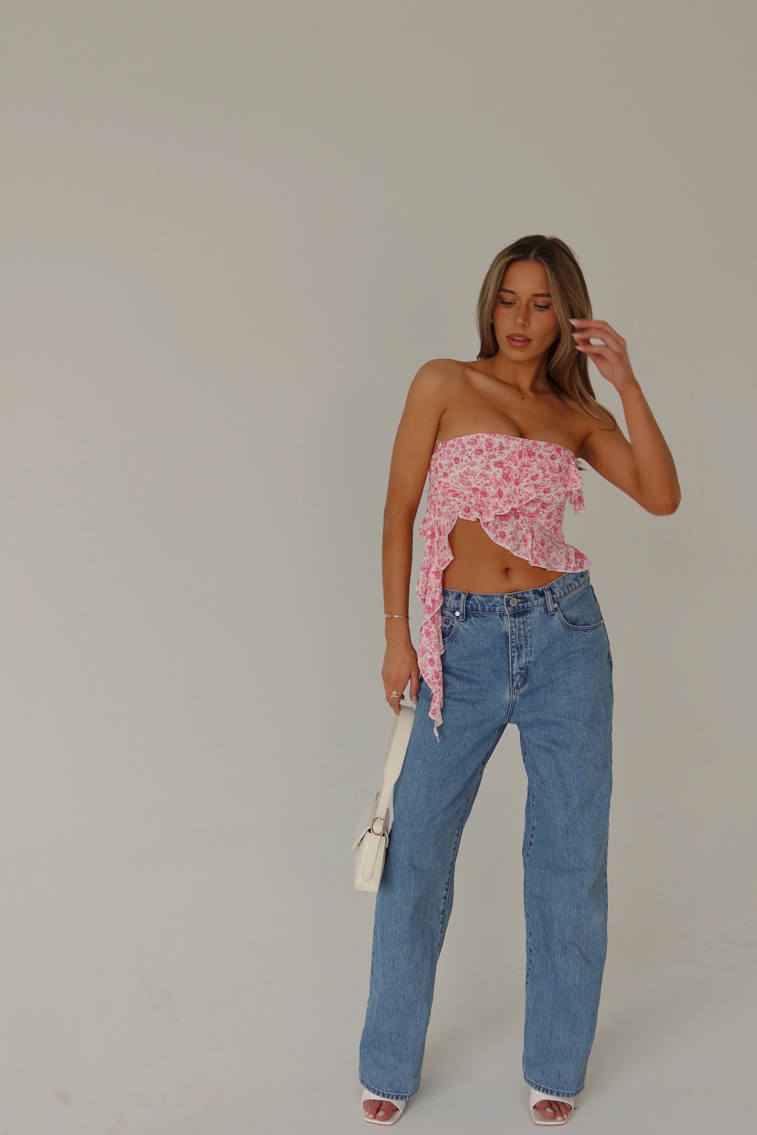 RESTOCKED :Zoey Pink Floral Strapless Top