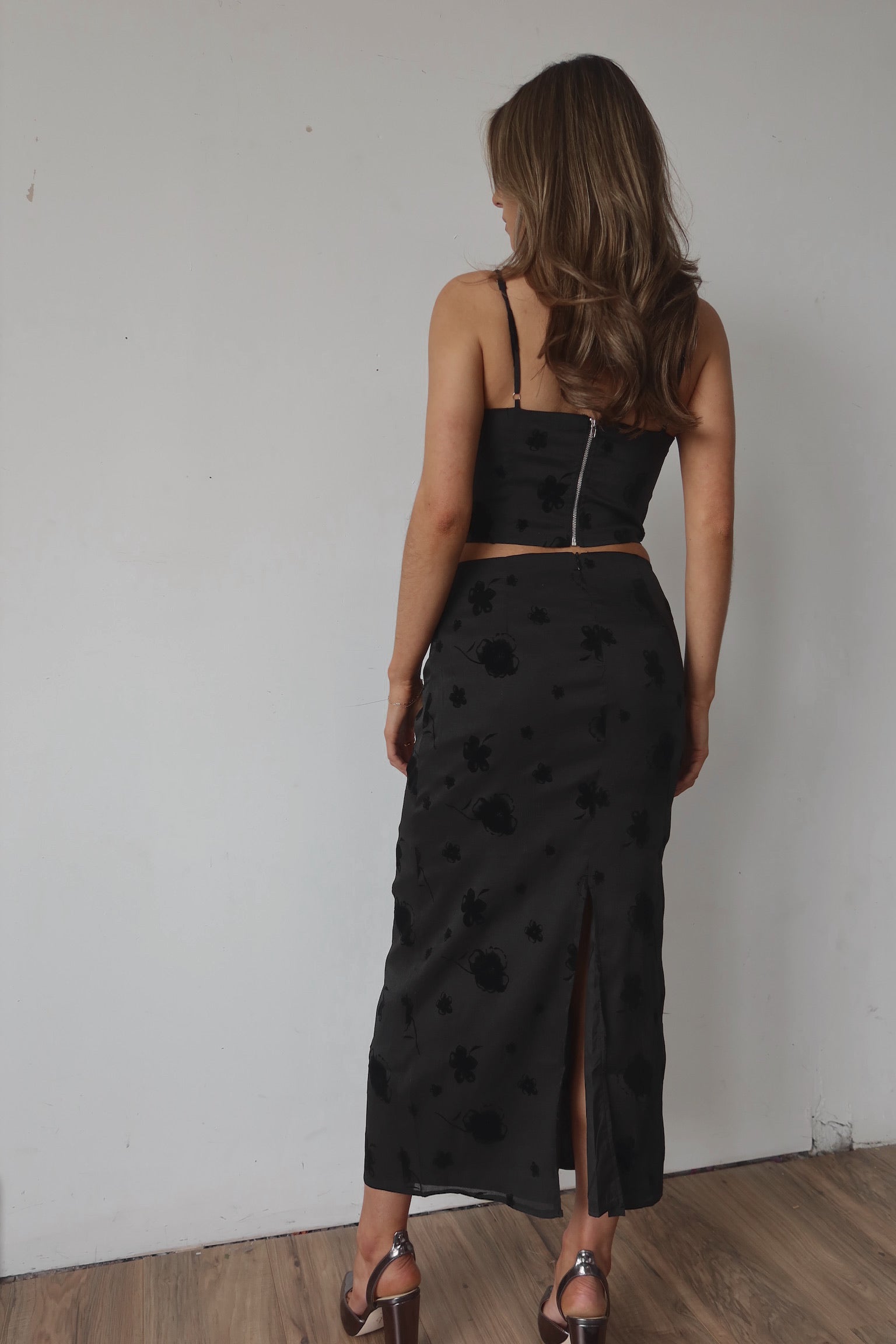 Tia Velvet Floral Midi Skirt