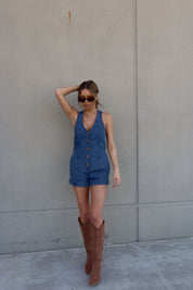 Maggie Button Down Denim Romper
