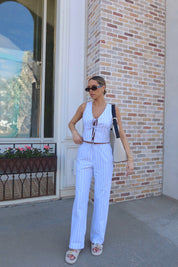 Della Dusty Blue Striped Pant