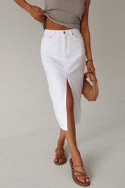 Lia Front Slit Denim Midi Skirt