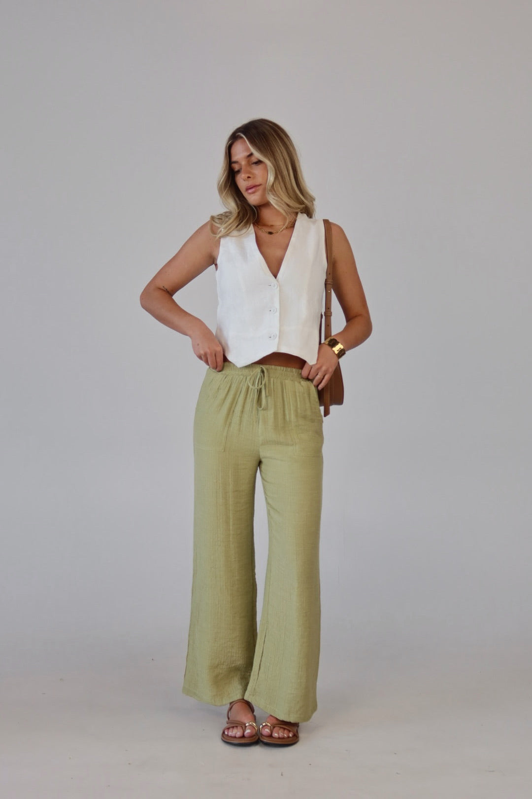 Leila White Linen Vest