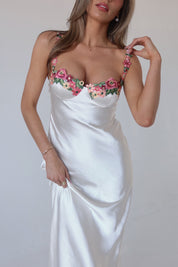 Naomi Floral Hem Silk Maxi Dress In Oyster