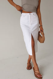 Lia Front Slit Denim Midi Skirt