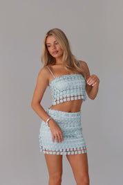Cora Mint and Silver Shimmer Mini Skirt