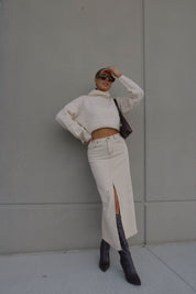 Dezi Beige Denim Midi Skirt