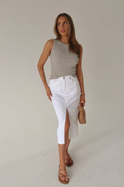 Lia Front Slit Denim Midi Skirt