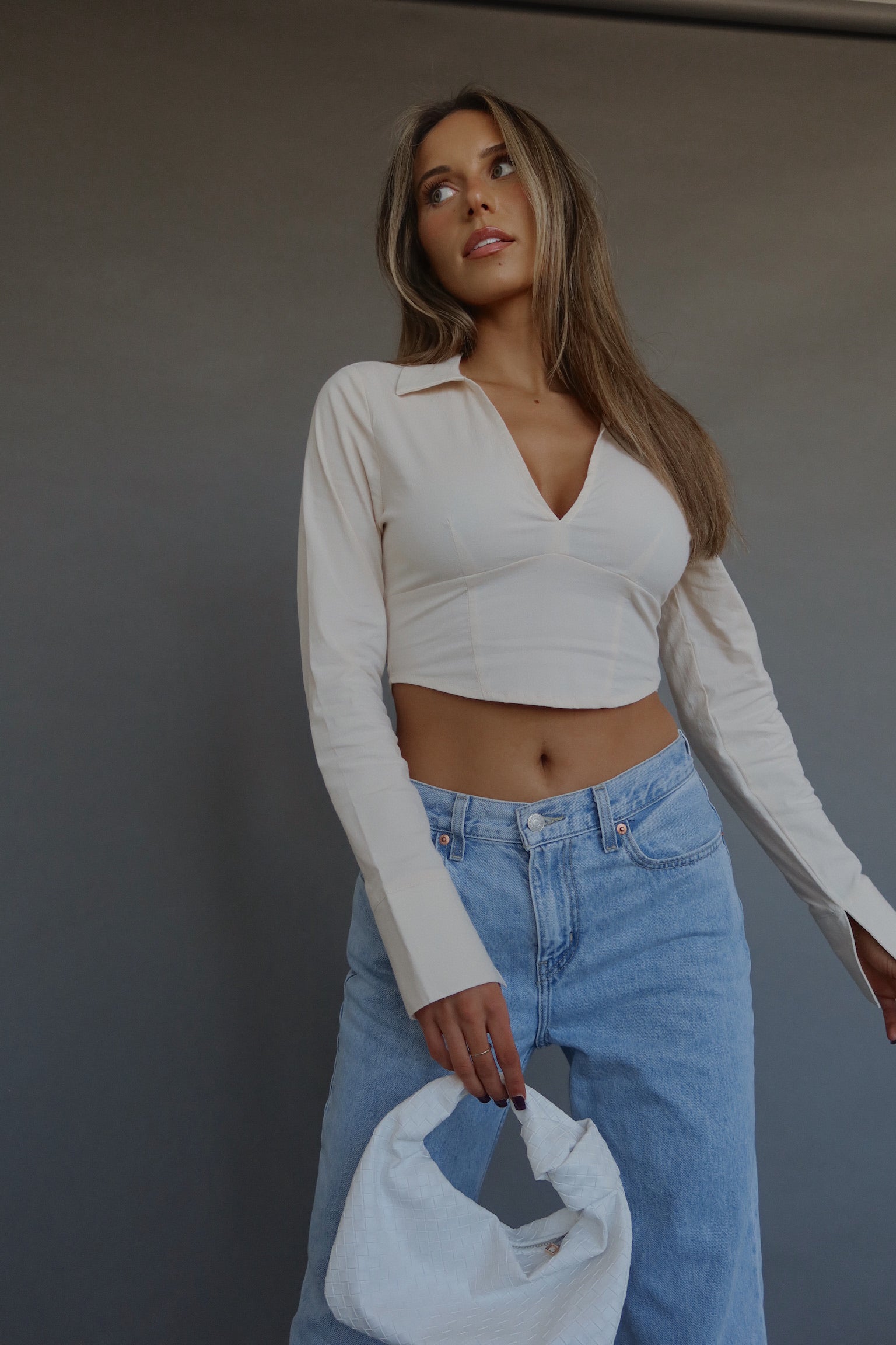 RESTOCKED :Emory Collared Long Sleeve Top In Taupe
