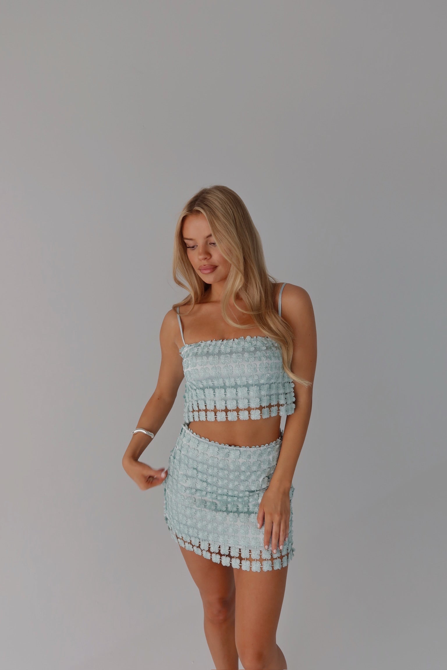 Cora Mint and Silver Shimmer Crop Top