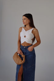SALE :Eva Open Back Flower Top