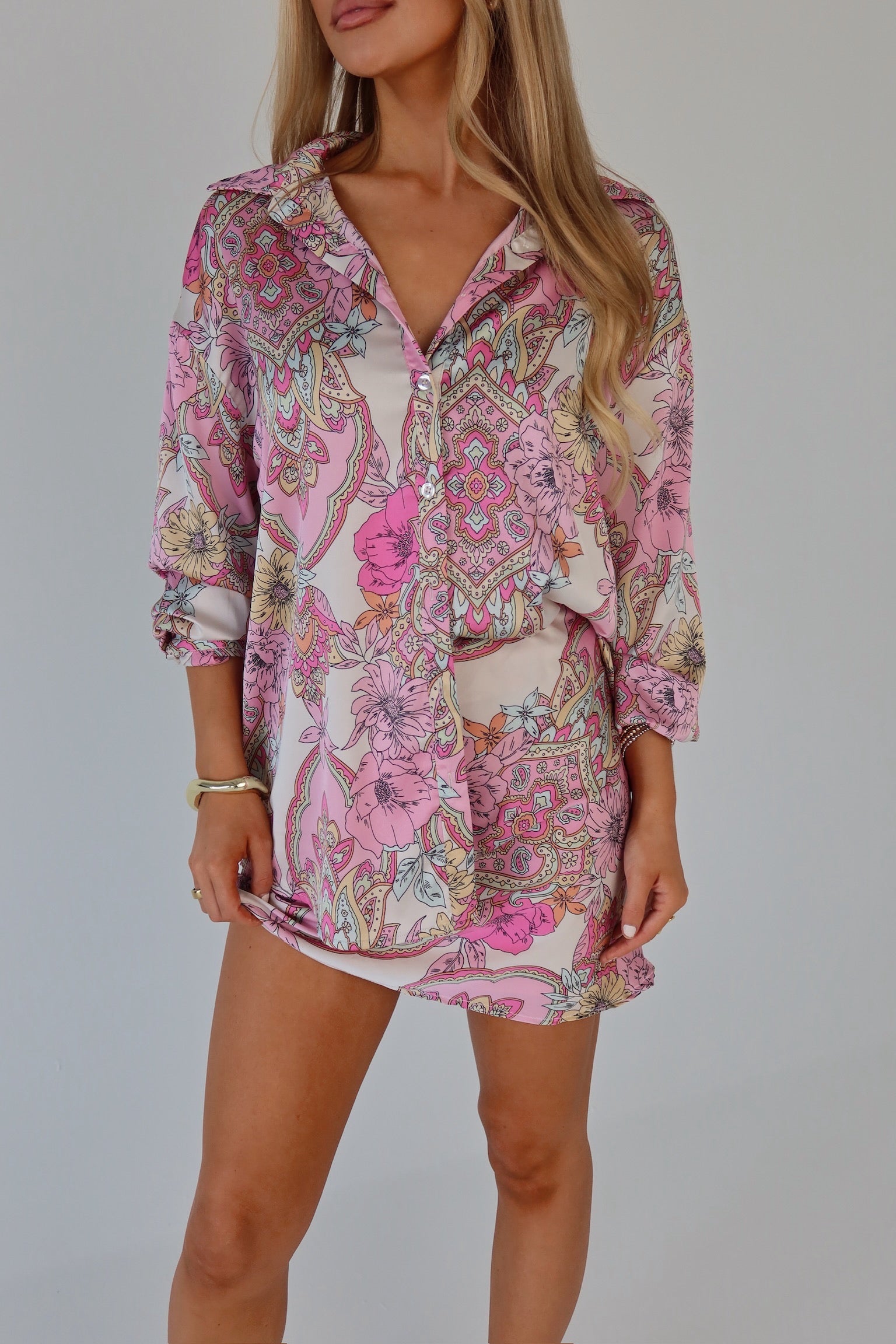 Lilianna Satin Button-Down Top