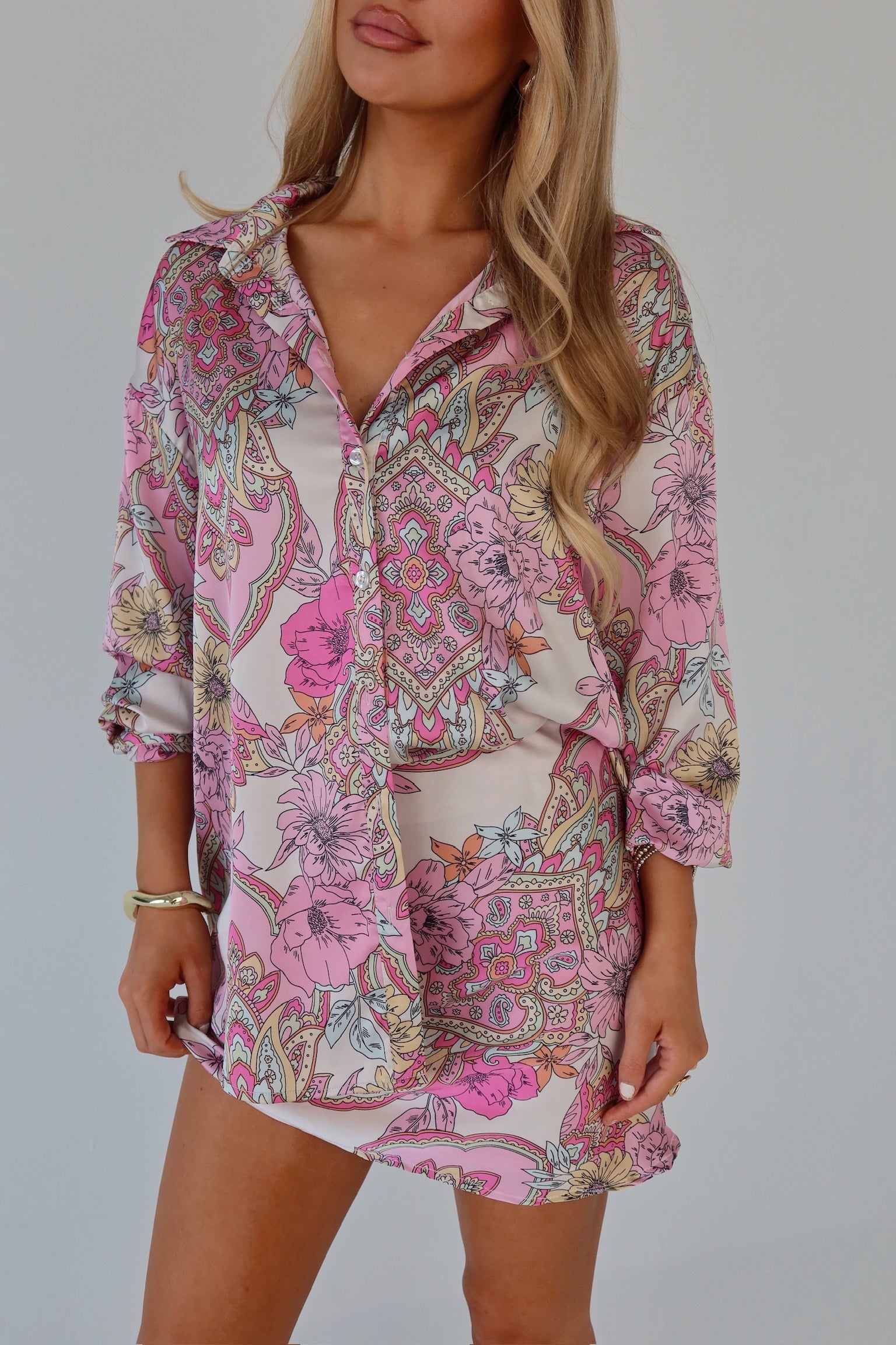 Lilianna Satin Button-Down Top