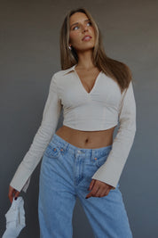 RESTOCKED :Emory Collared Long Sleeve Top In Taupe