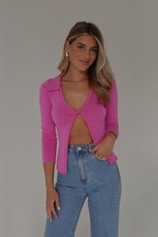 Fuchsia Open Front Collared Top