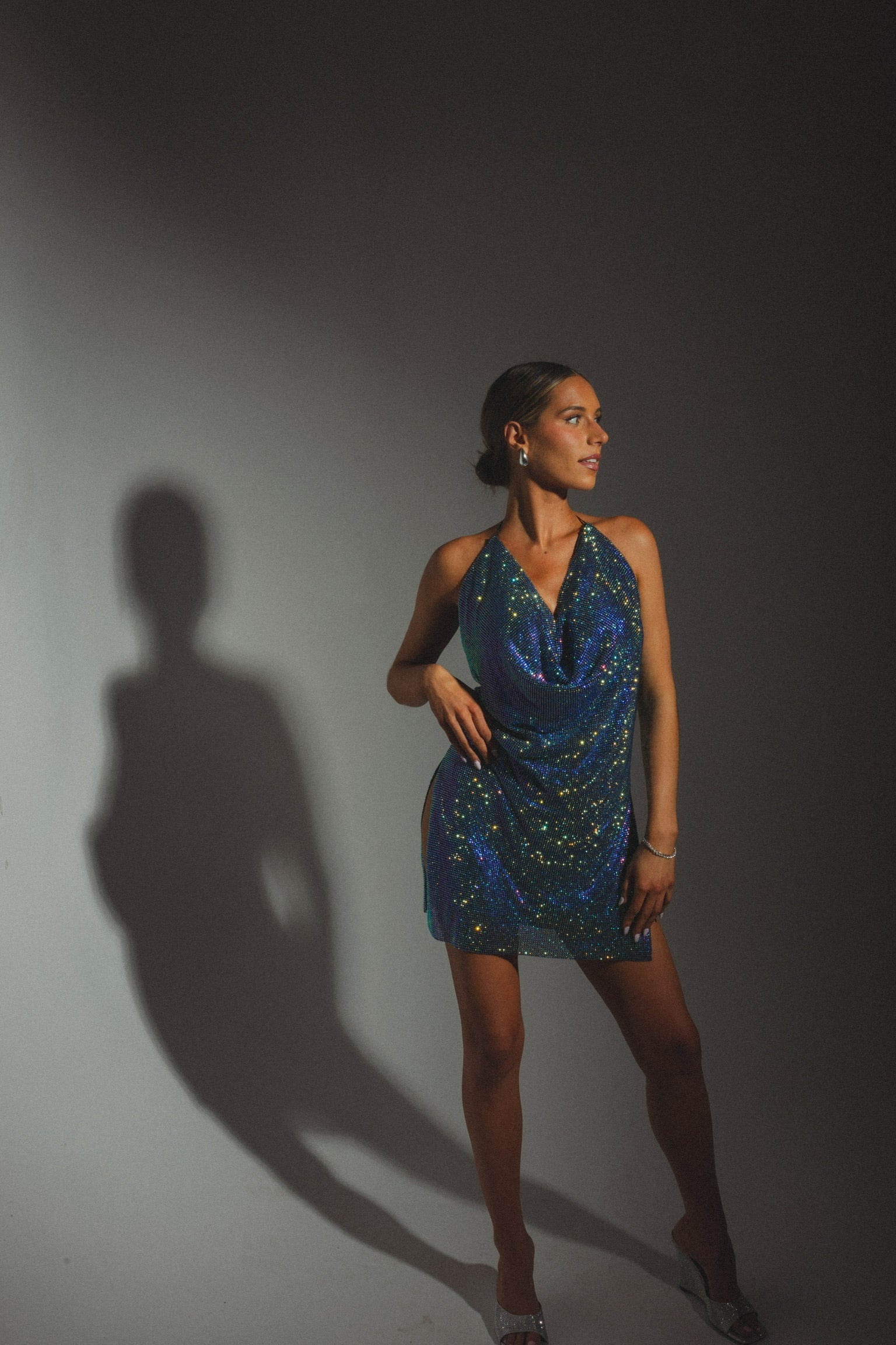 RESTOCKED :Lydia Rhinestone Mini Dress In Blue