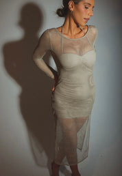Golden Mesh Midi Dress