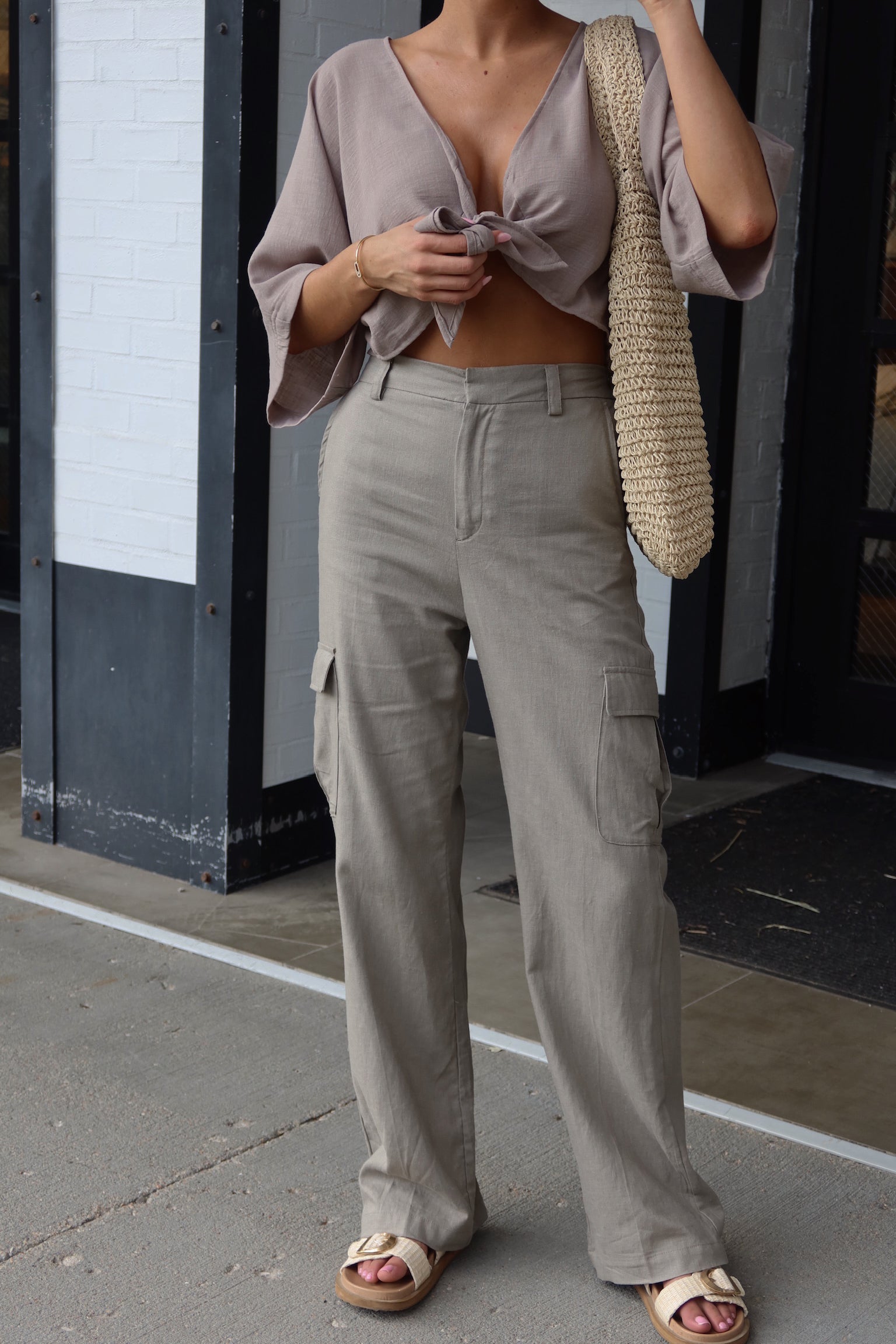 Charcoal Linen Tie Top