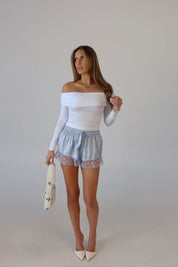 Devyn Satin Short in Dusty Blue
