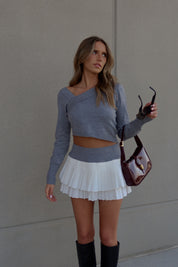 Edgy Elegance Asymmetric Sweater & Ruffled Skirt Set