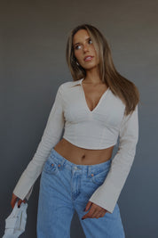 RESTOCKED :Emory Collared Long Sleeve Top In Taupe