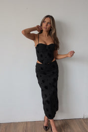 Tia Velvet Floral Midi Skirt