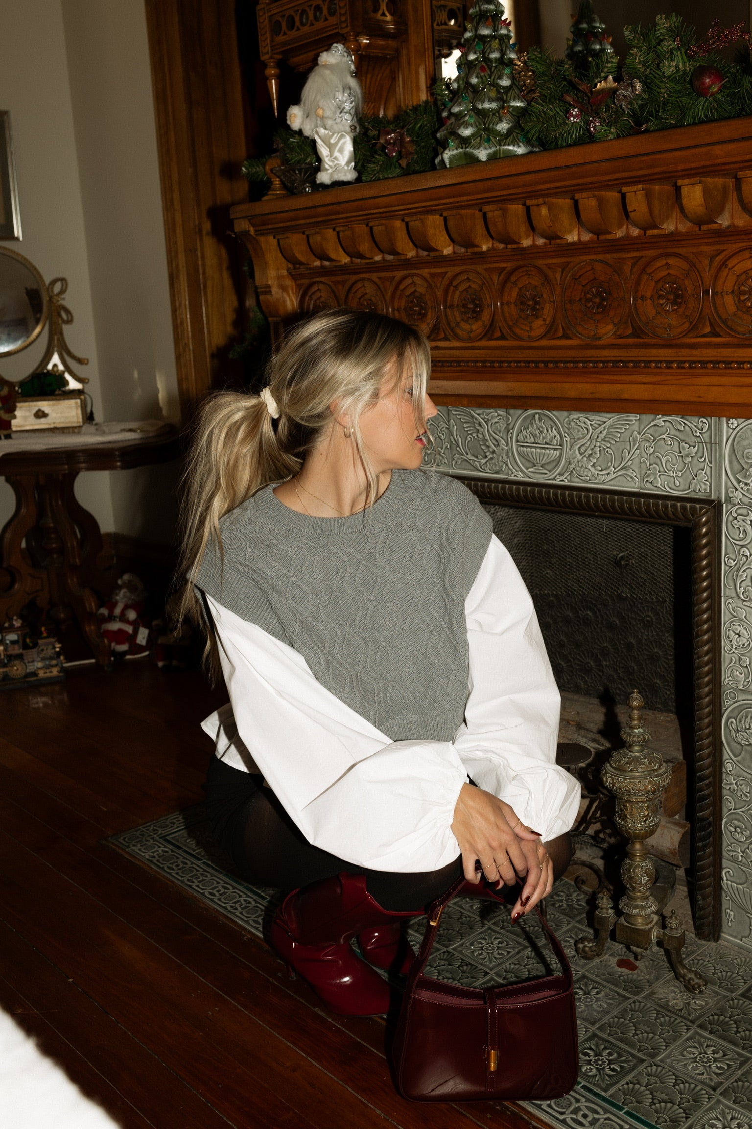 Kinley Knit & Woven Mix Balloon Sleeve Top