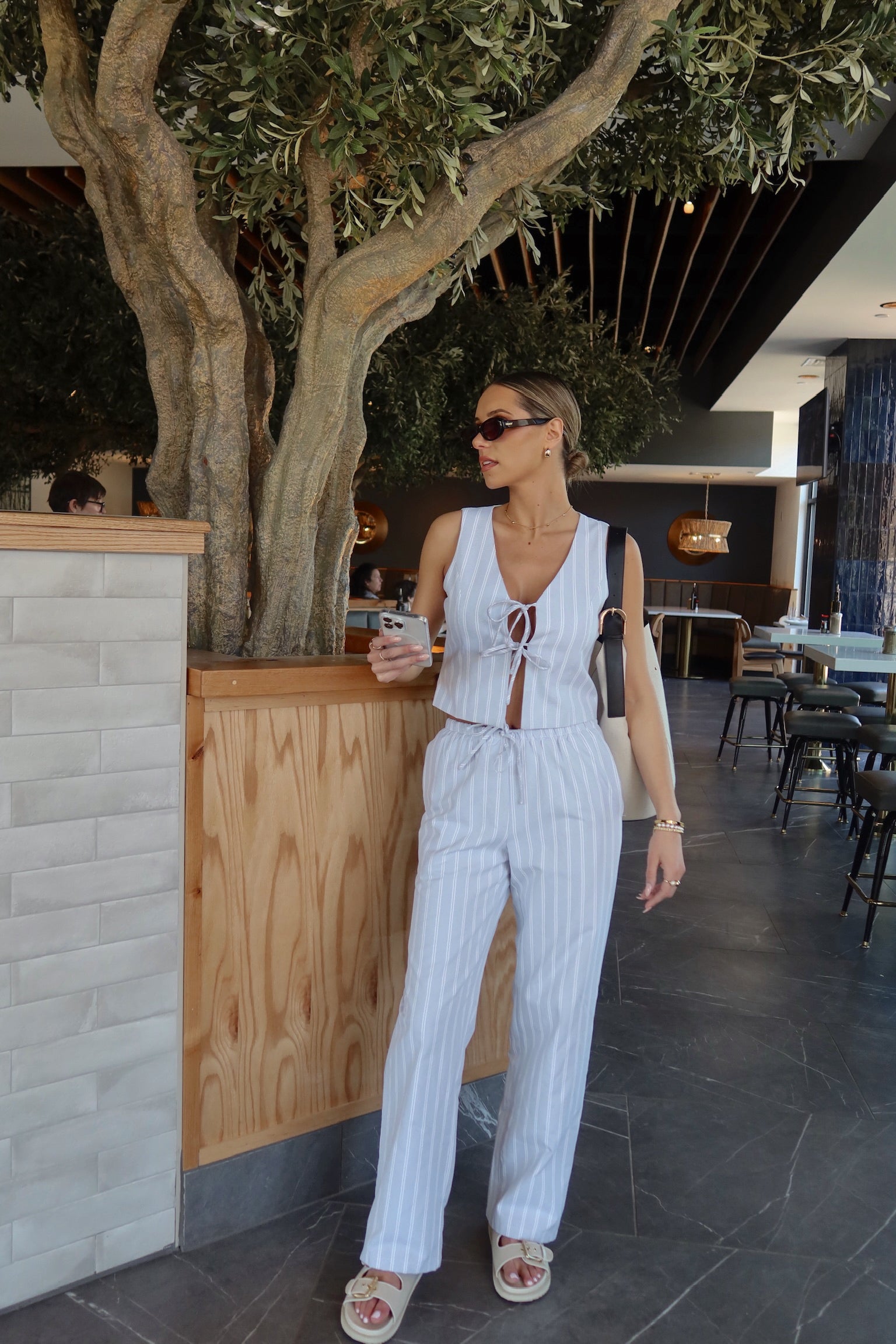 Della Dusty Blue Striped Pant