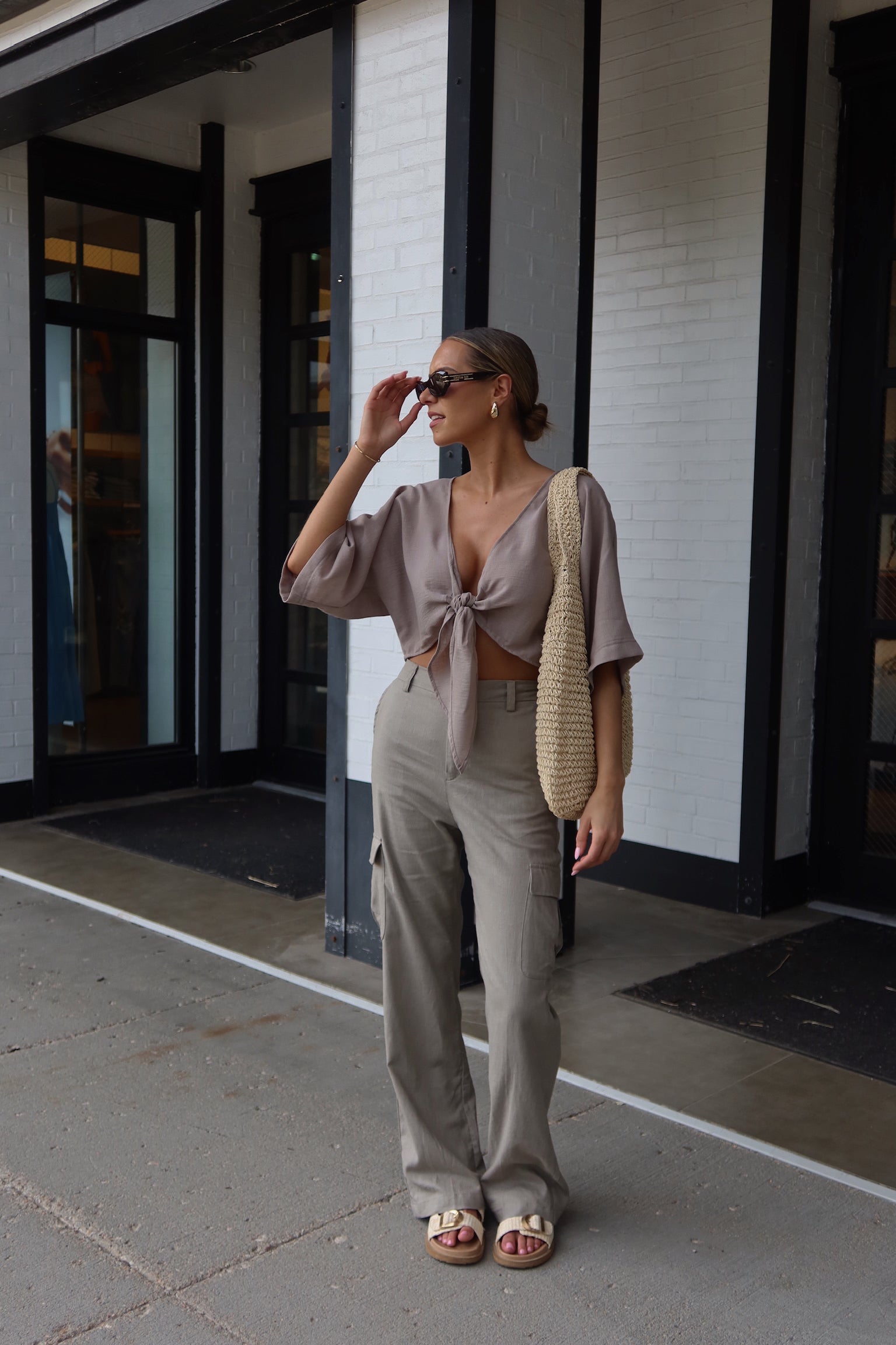 Charcoal Linen Tie Top