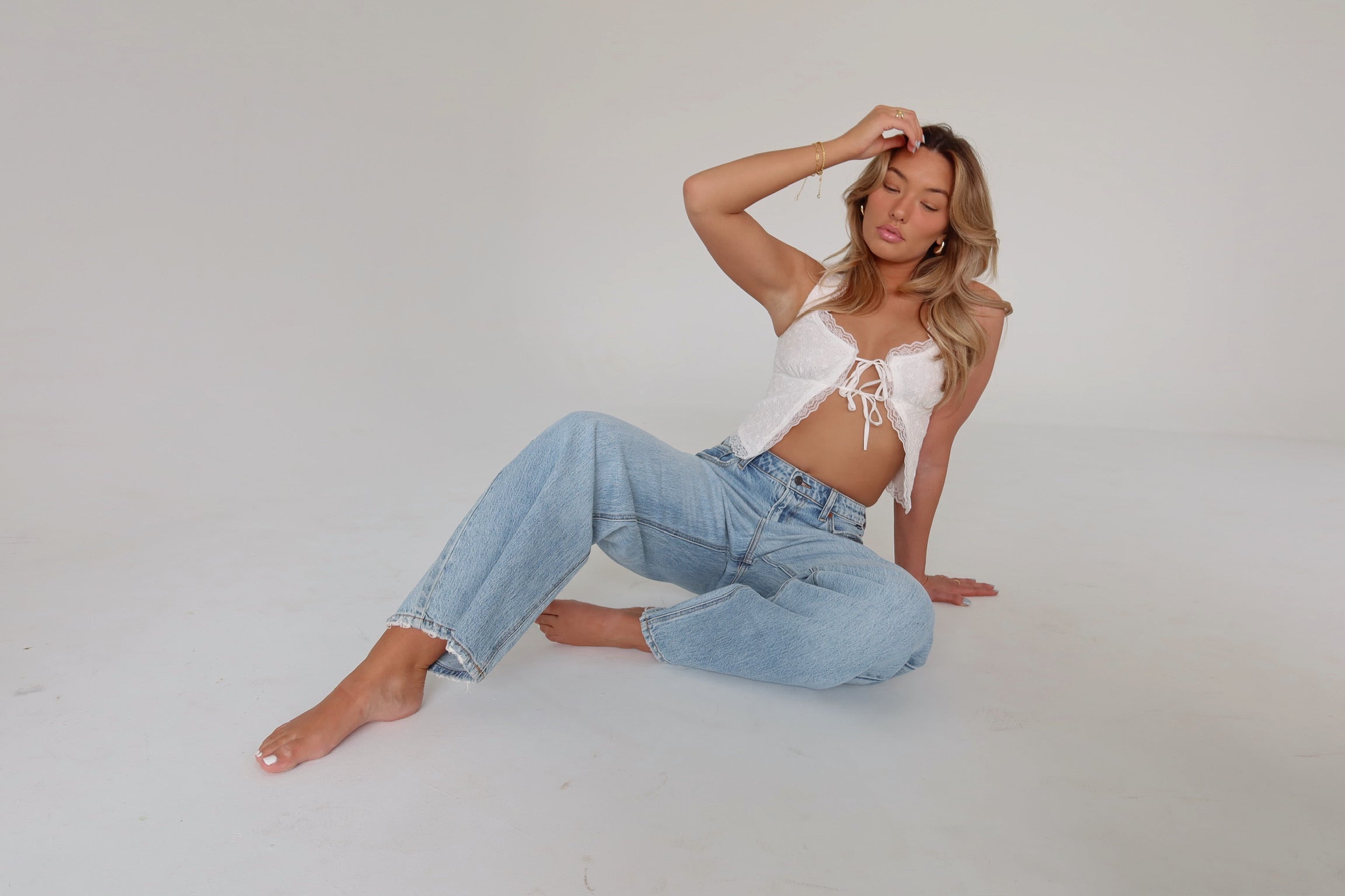 RESTOCKED :Charlotte Eyelet Split Front Top